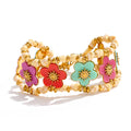 Resin flower multi-color necklace in gold-plated stainless steel with resin.