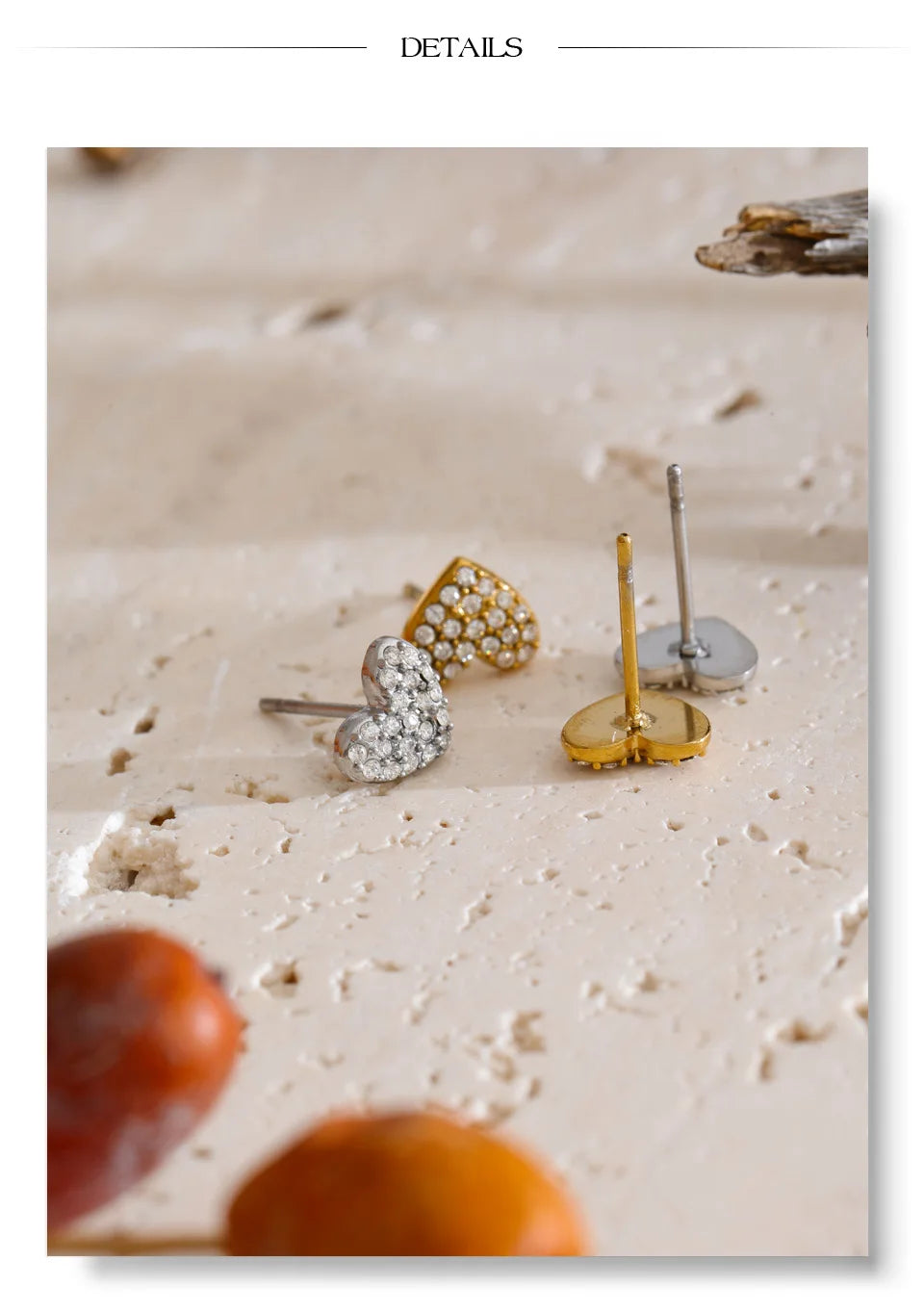 Cubic Zirconia Heart Earrings — Gold-Plated Stainless Steel with Cubic Zirconia · PS1324