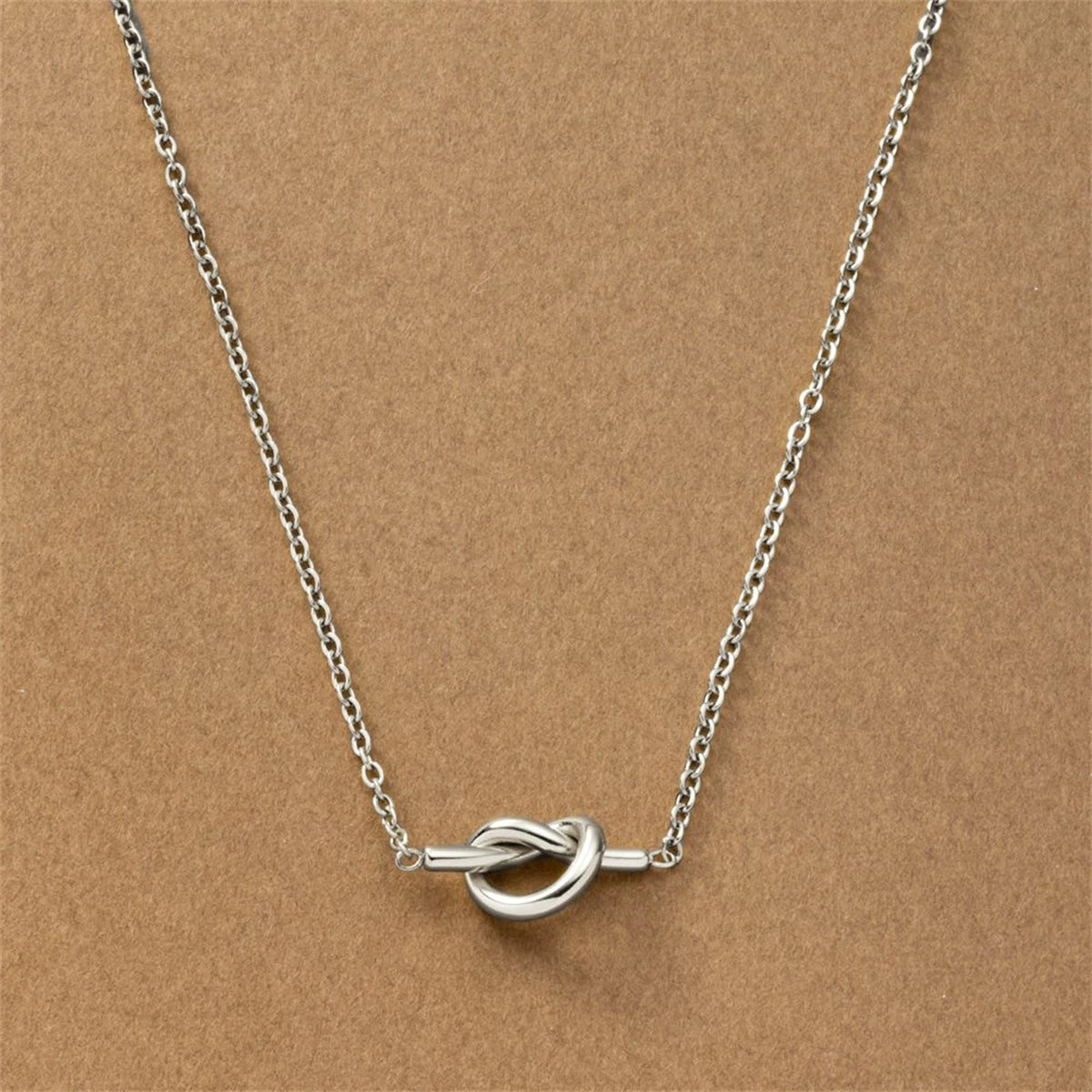 Crowd Lover Knot Heart shaped Pendant Necklace, Women's Titanium Steel Plated 18K Gold Popular Collar Chain