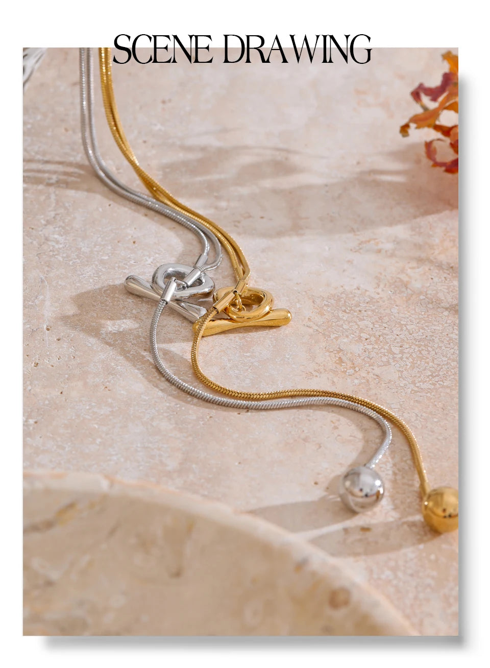 Geometric chain necklace in gold-plated stainless steel.