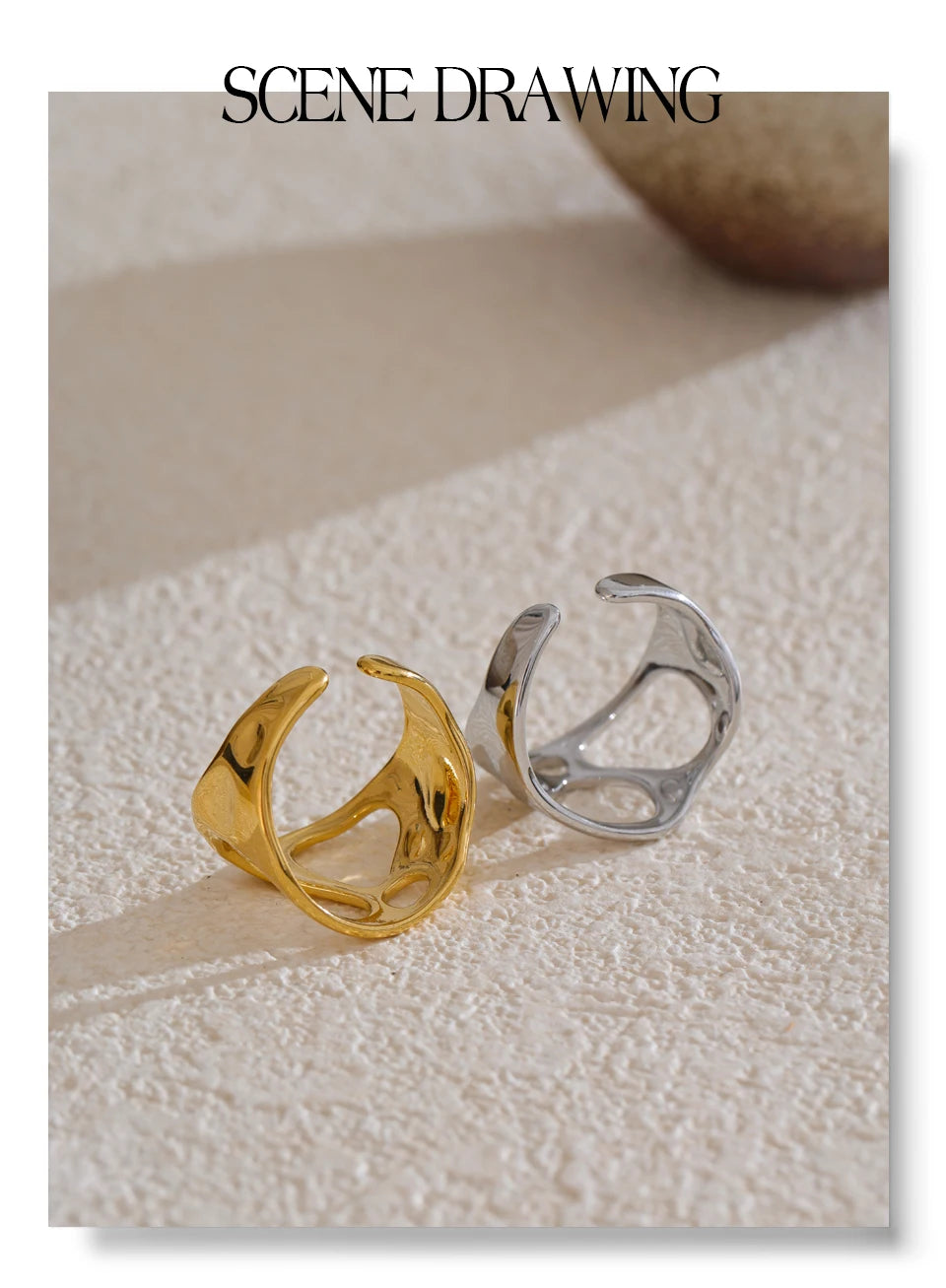 Geometric ring in gold-plated stainless steel.