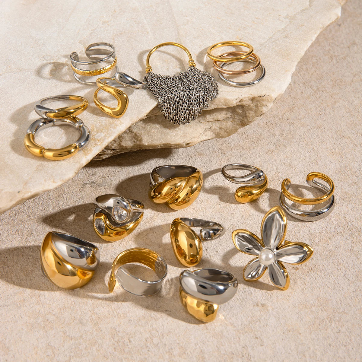 Pearl Shell Ring Stack — Stainless Steel · PS258