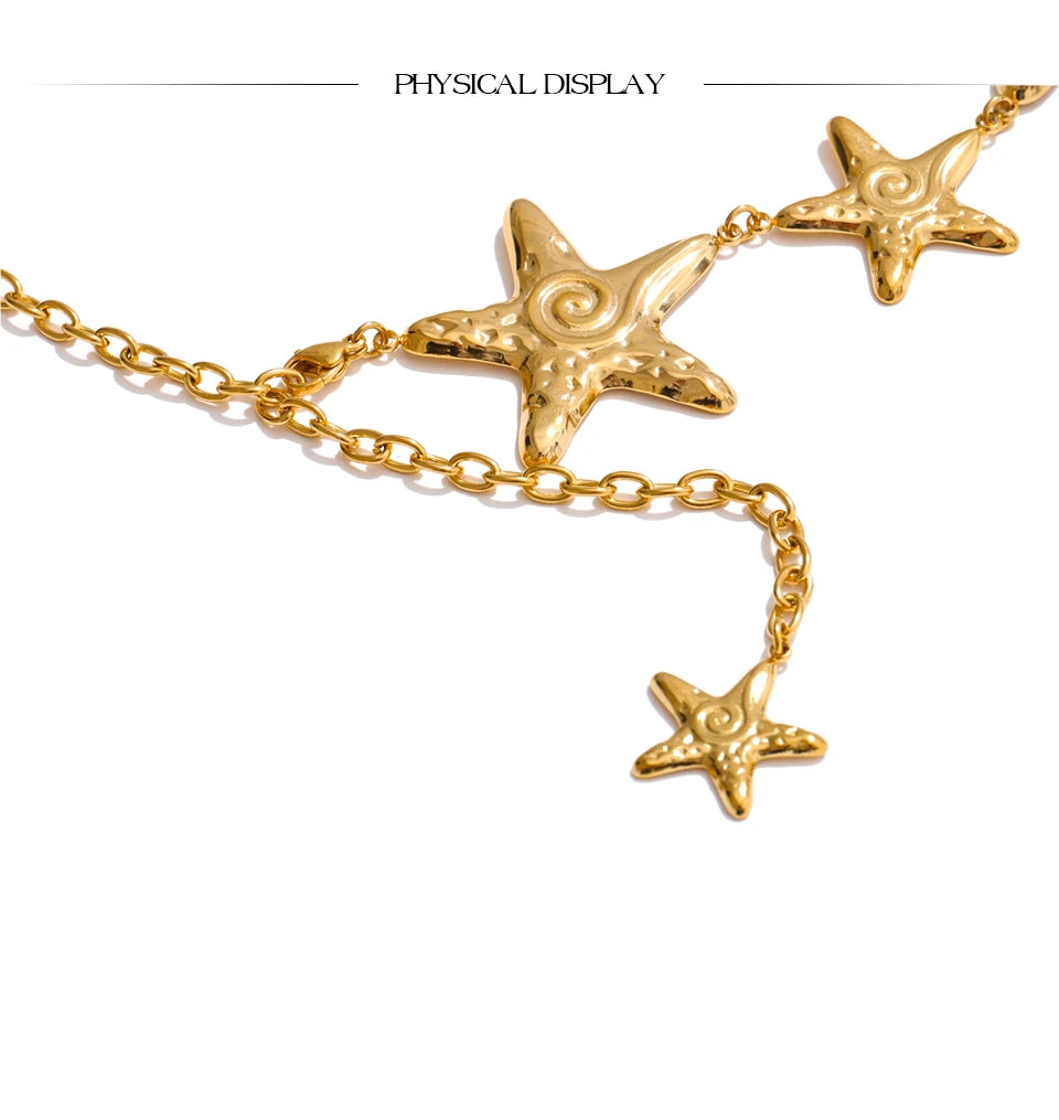 Star chain necklace in gold-plated stainless steel.