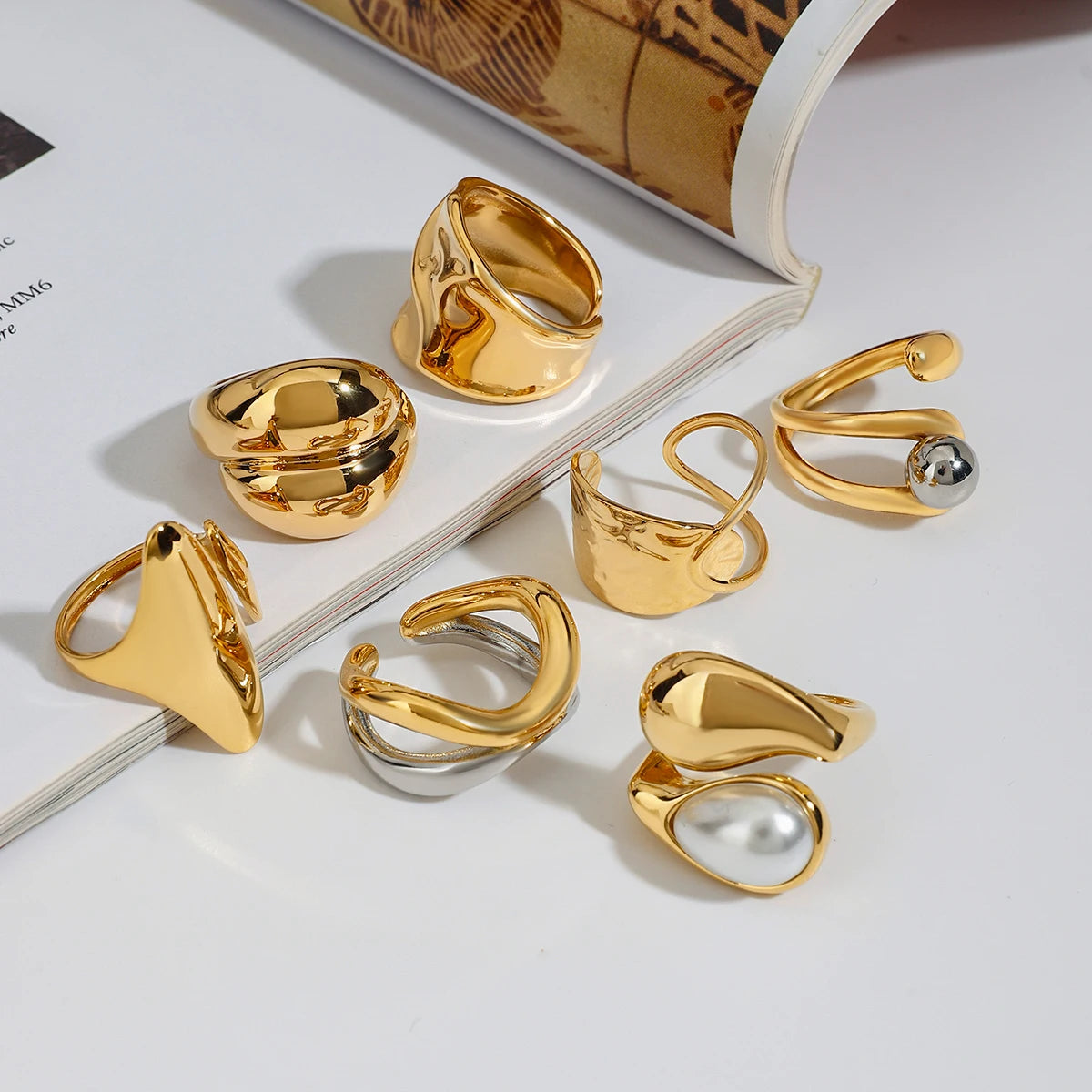 Two-Tone Pearl Waterdrop Ring — Stainless Steel · PS368