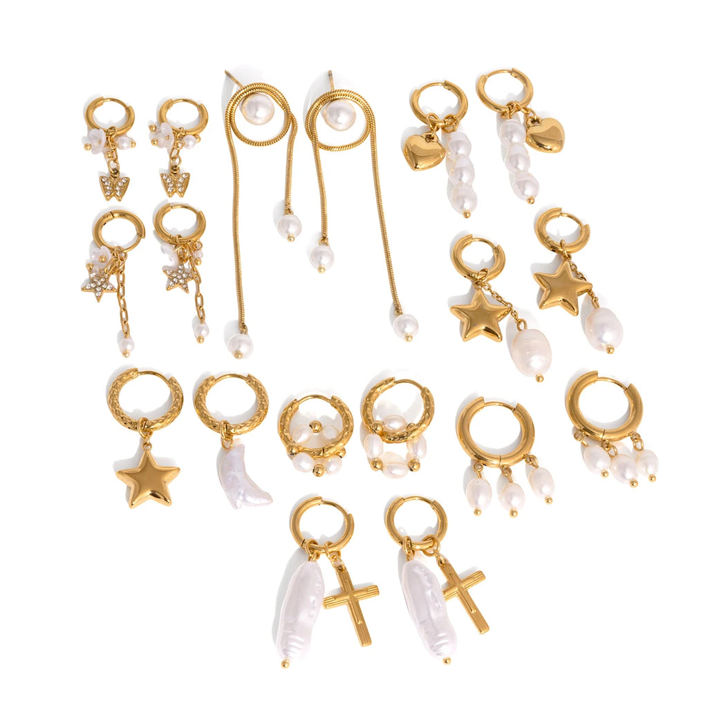 Waterdrop Pearl Heart Earrings — Stainless Steel · PS375