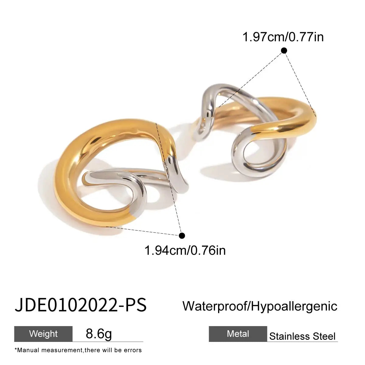 Two-Tone Cross Hoop Earrings — Stainless Steel · PS054