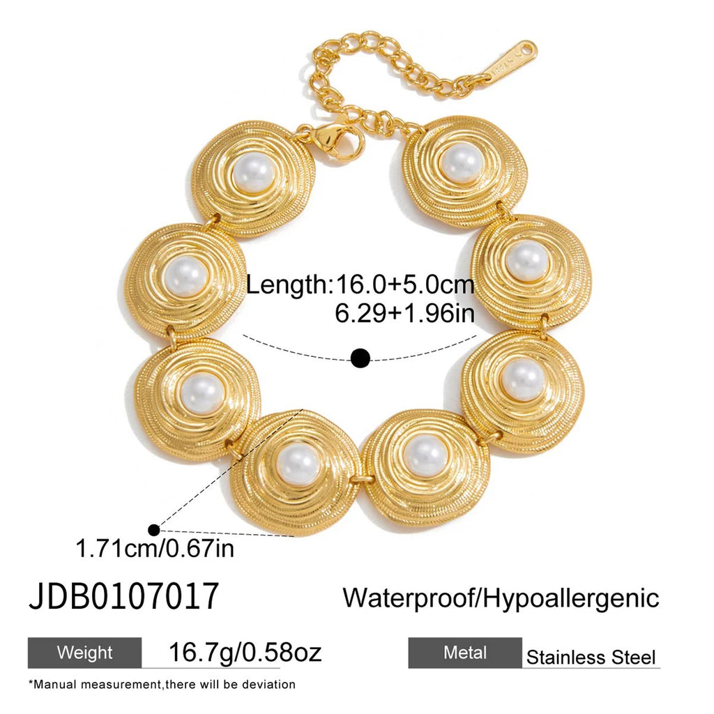 Swirl Pearl Cuff Bracelet — Stainless Steel · PS028