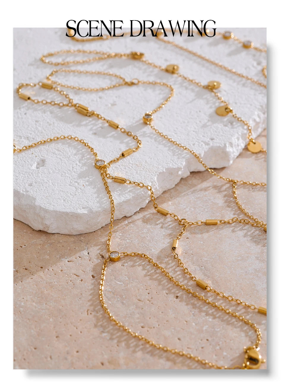 Cubic zirconia geometric chain necklace in gold-plated stainless steel with cubic zirconia.