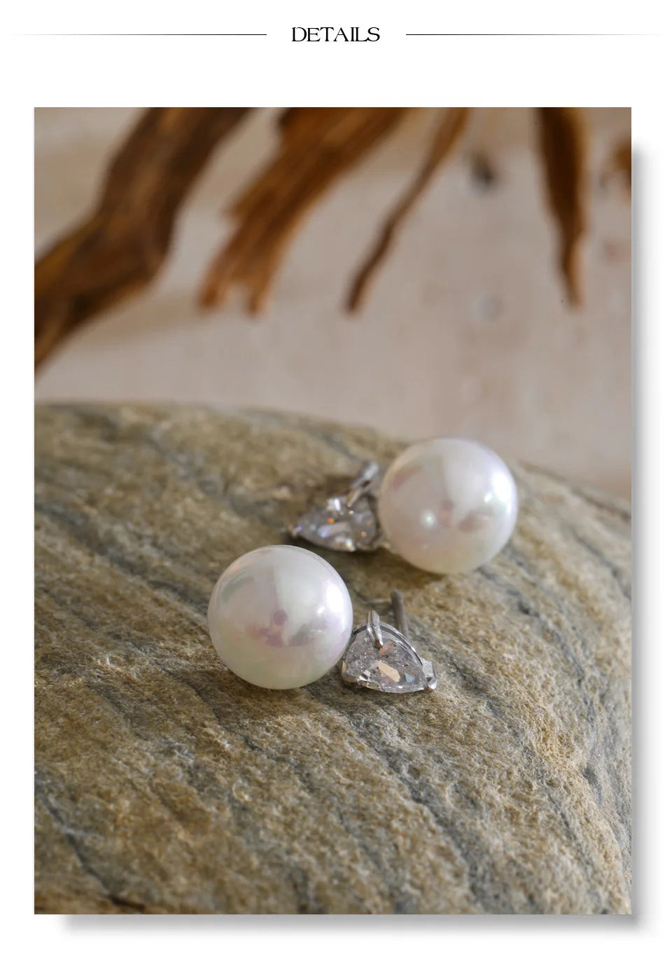 Cubic Zirconia Pearl Geometric Earrings — Gold-Plated Stainless Steel with Pearl and Cubic Zirconia · PS2093