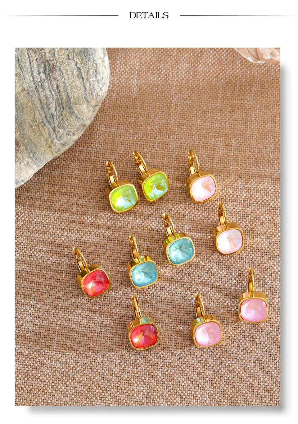 Crystal Multi-Color Geometric Earrings — Gold-Plated Stainless Steel with Crystal · PS1946