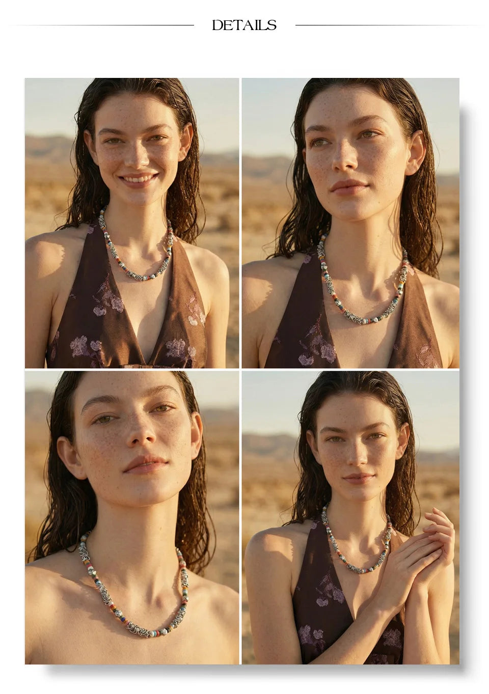 Glass natural stone geometric necklace in gold-plated stainless steel with natural stone.