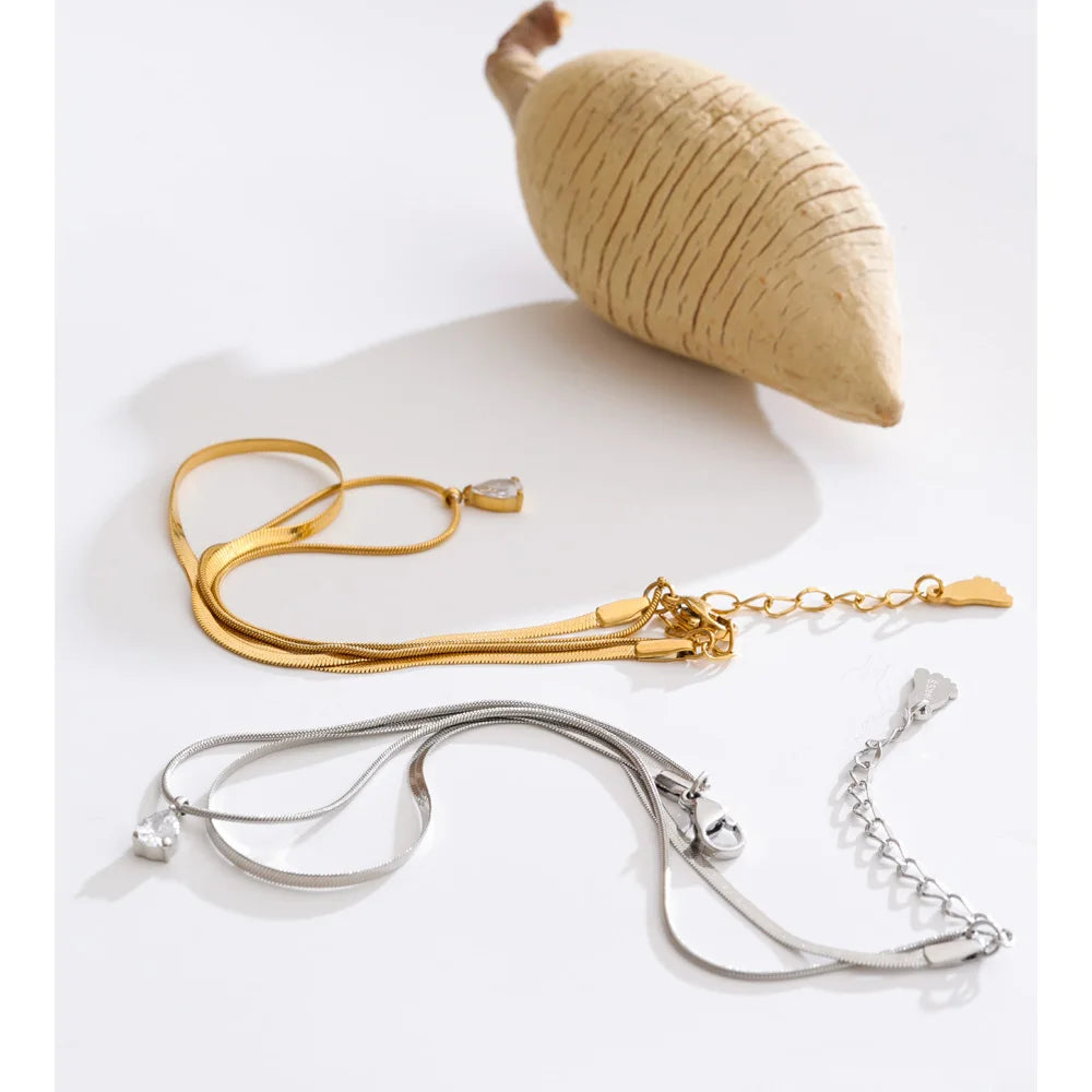 Cubic Zirconia Snake Geometric Anklet — Gold-Plated Stainless Steel with Cubic Zirconia · PS1078