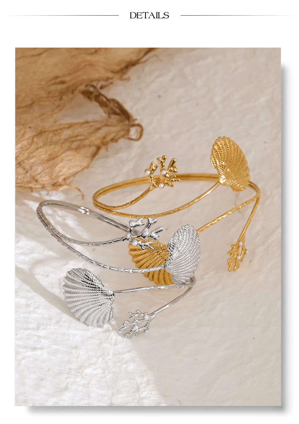 Shell geometric bracelet in gold-plated stainless steel with shell.