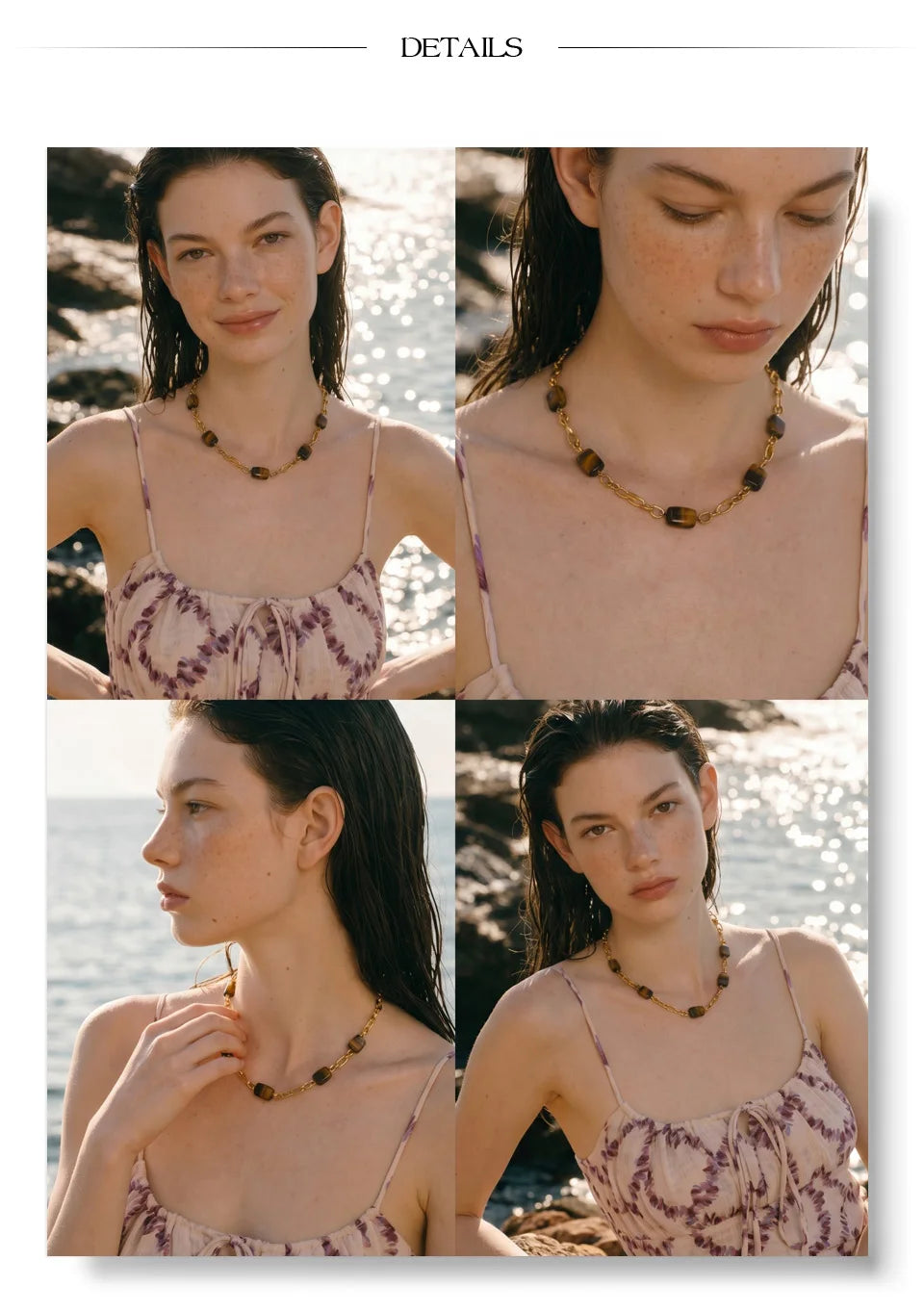 Natural stone geometric chain necklace in gold-plated stainless steel with natural stone.