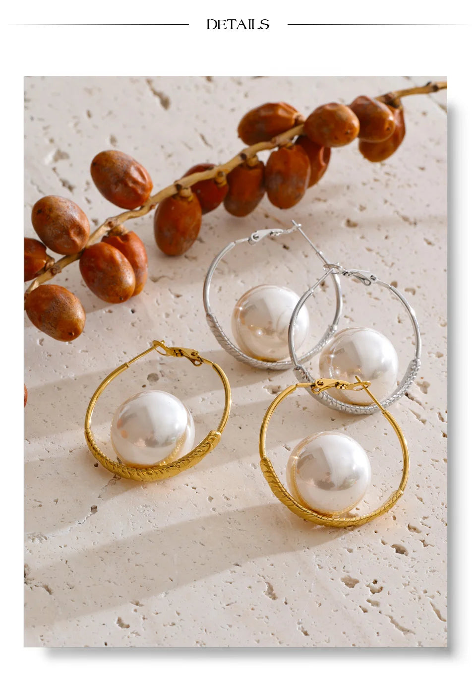 Pearl geometric earrings in gold-plated stainless steel with pearl.