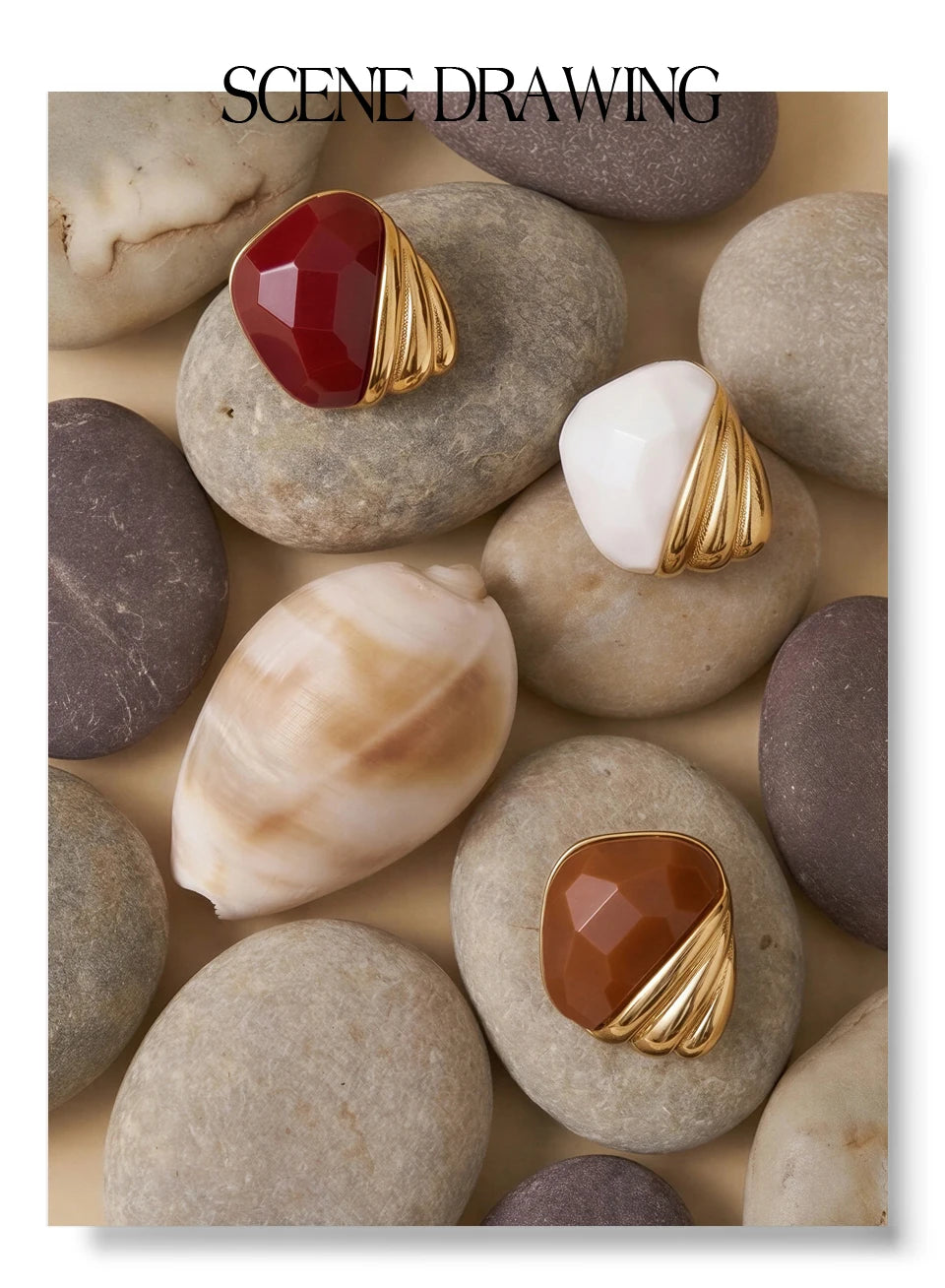 Resin acrylic geometric earrings in gold-plated stainless steel with resin and acrylic.