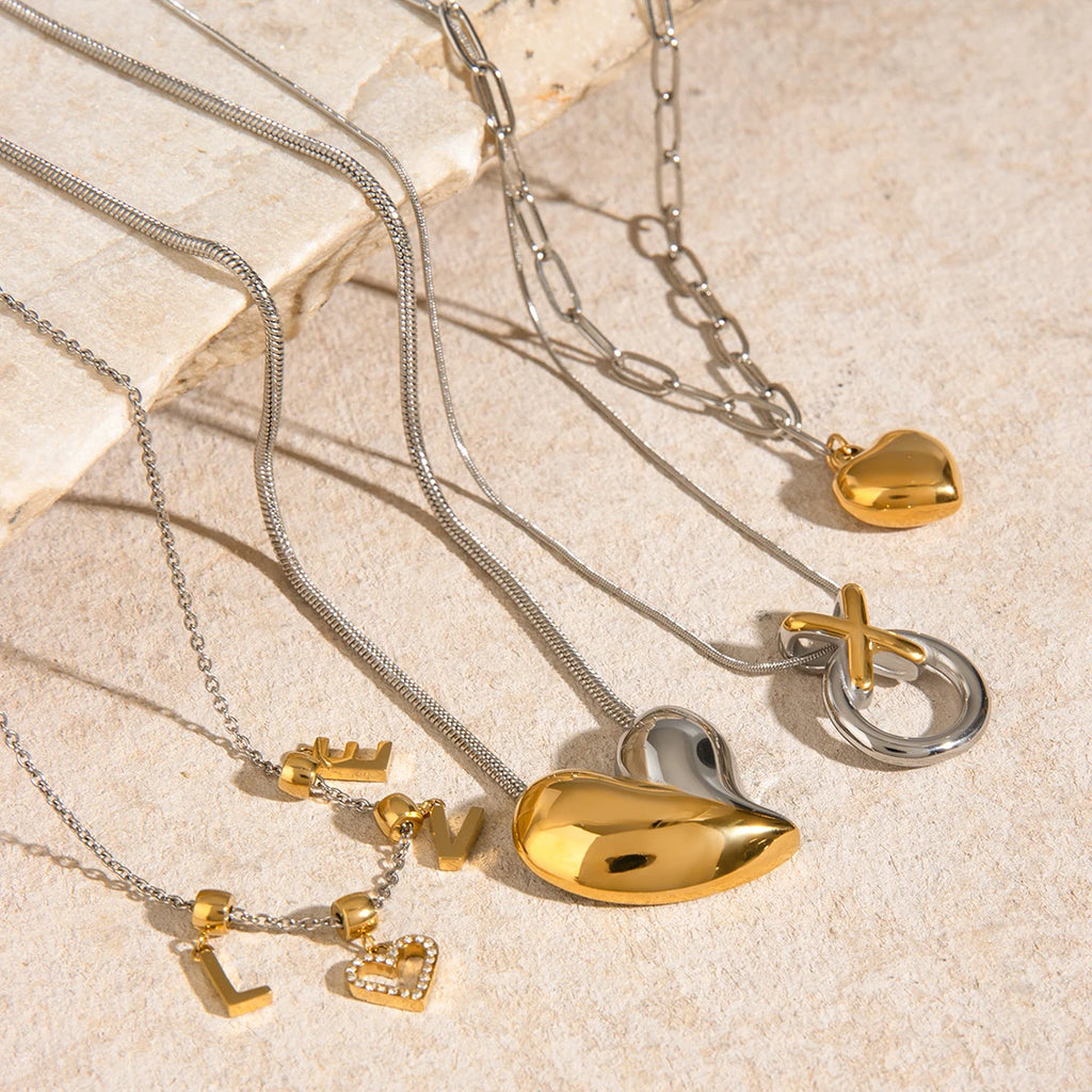 Two-Tone Heart Chain Necklace — Stainless Steel · PS360