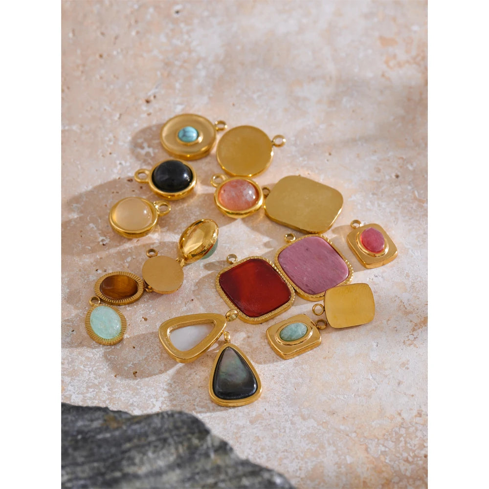 Natural Stone Geometric Earrings — Gold-Plated Stainless Steel with Natural Stone · PS1580