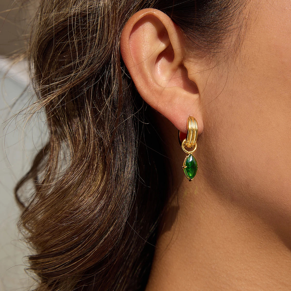 Green CZ Waterdrop Earrings — Stainless Steel · PS309