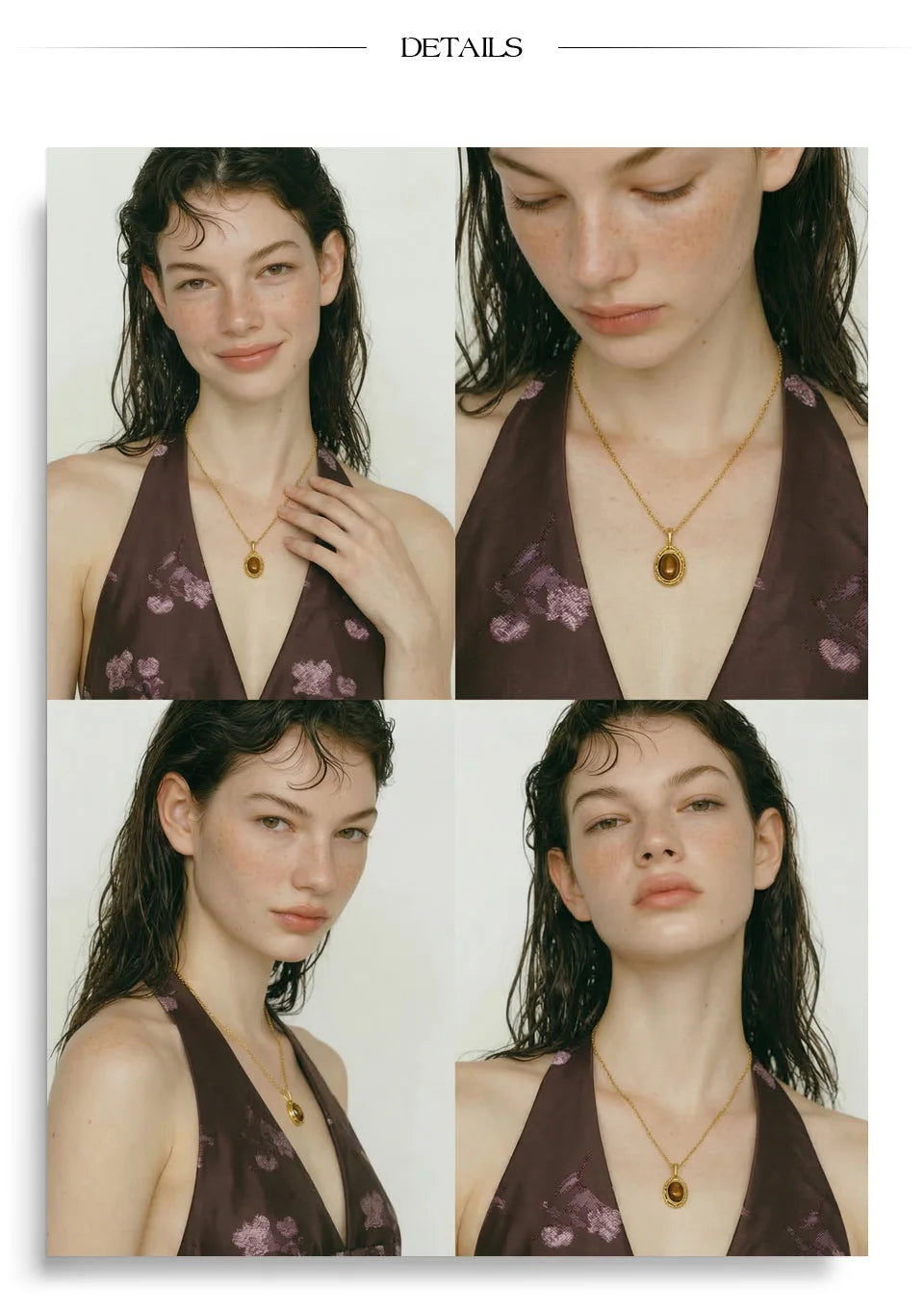 Natural stone geometric necklace in gold-plated stainless steel with natural stone.