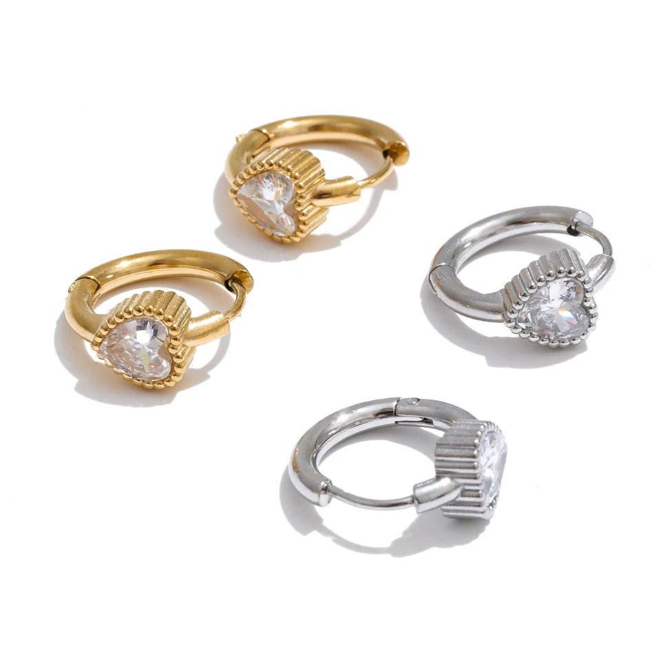 Cubic Zirconia Heart Earrings — 14K Gold-Plated Stainless Steel with Cubic Zirconia · PS1419