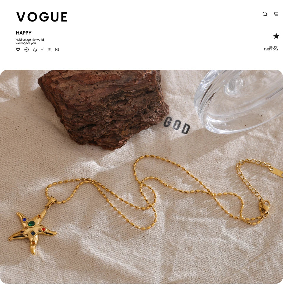Cubic Zirconia Star Multi-Color Necklace — Gold-Plated Stainless Steel with Cubic Zirconia · PS2308