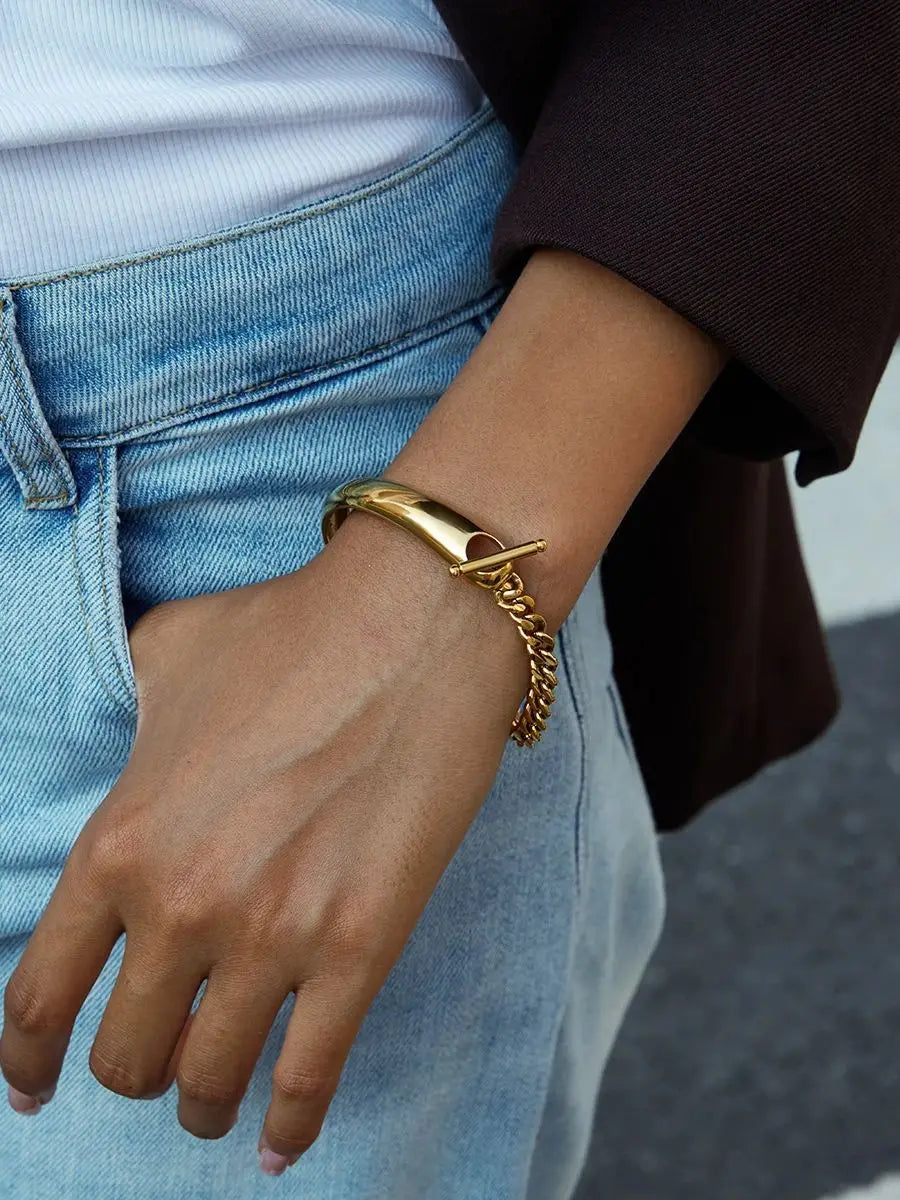 Toggle Chain Cuff Bracelet — Stainless Steel · PS046