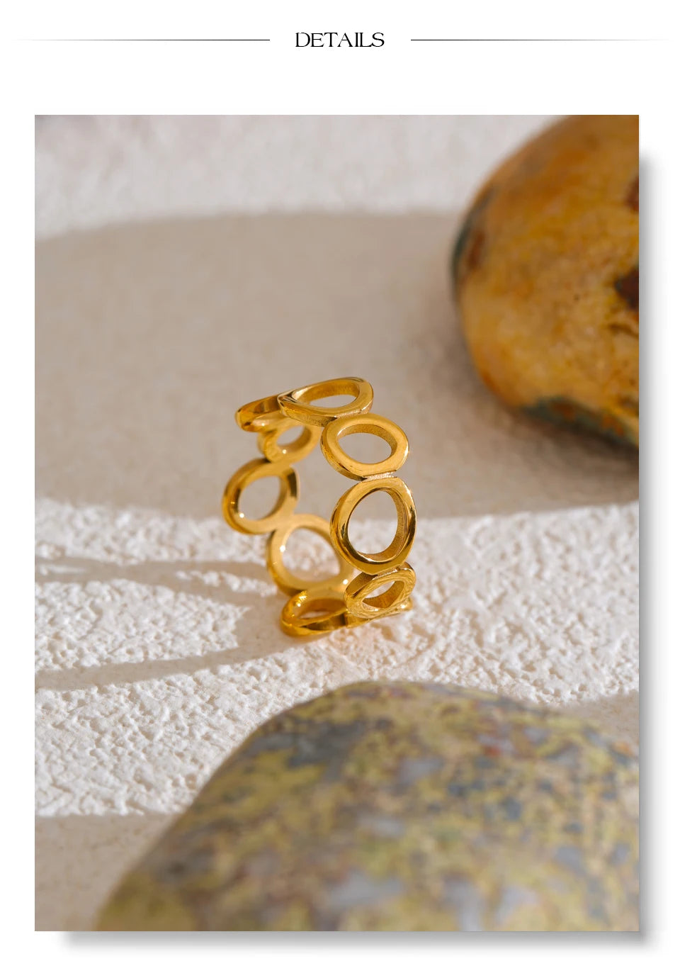 Geometric ring in 18K gold-plated stainless steel.