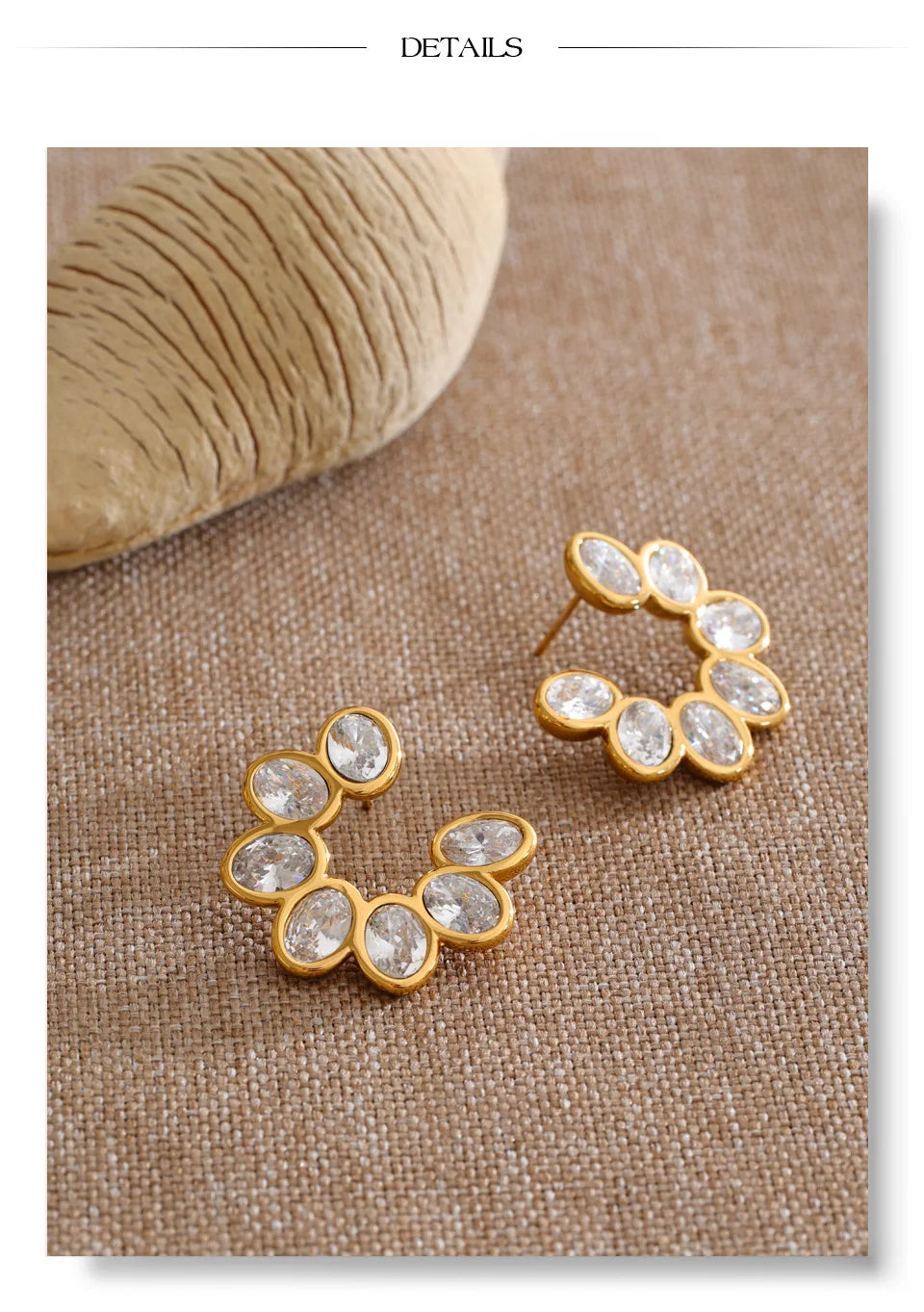 Cubic Zirconia Geometric Earrings — Gold-Plated Stainless Steel with Cubic Zirconia · PS1210