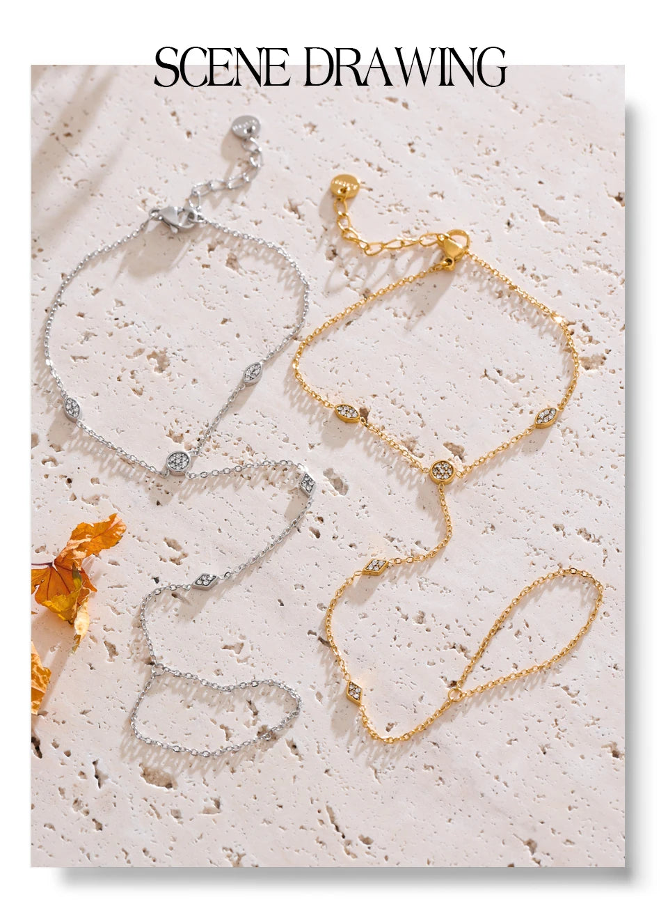 Cubic zirconia geometric chain necklace in gold-plated stainless steel with cubic zirconia.