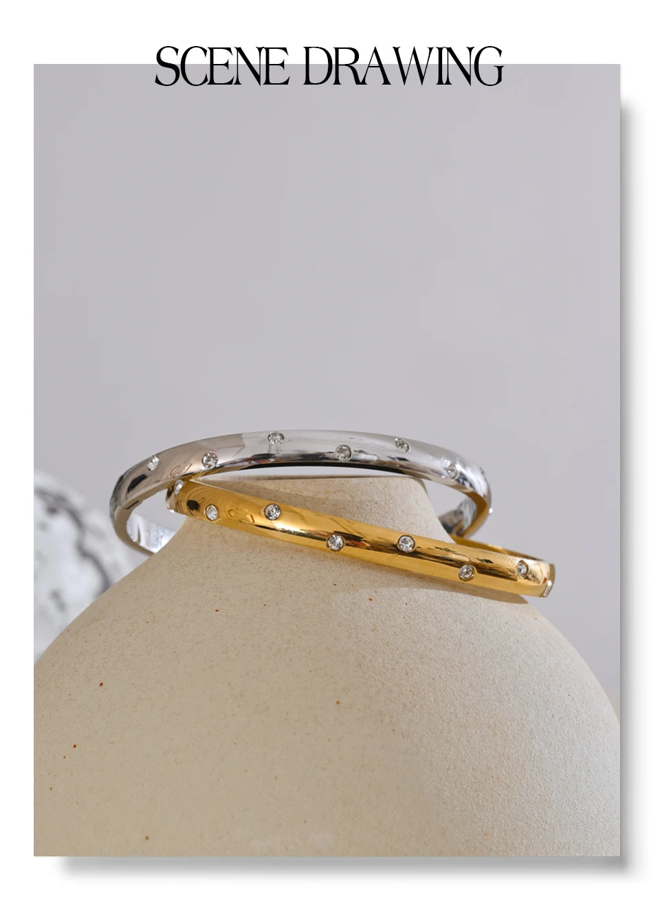 Cubic Zirconia Geometric Bracelet — Gold-Plated Stainless Steel with Cubic Zirconia · PS2150