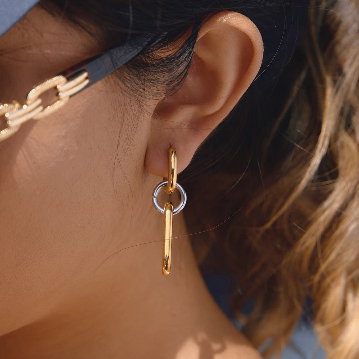 Paperclip Chain Drop Earrings — Stainless Steel · PS116