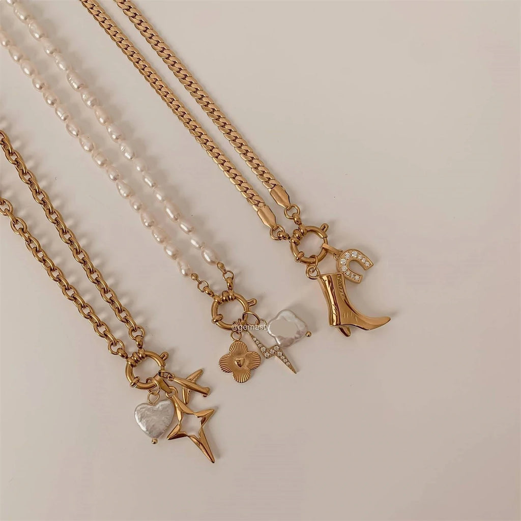 【DIY Pendant】Stainless Steel Lucky & Floral Charm Pendant - PS026