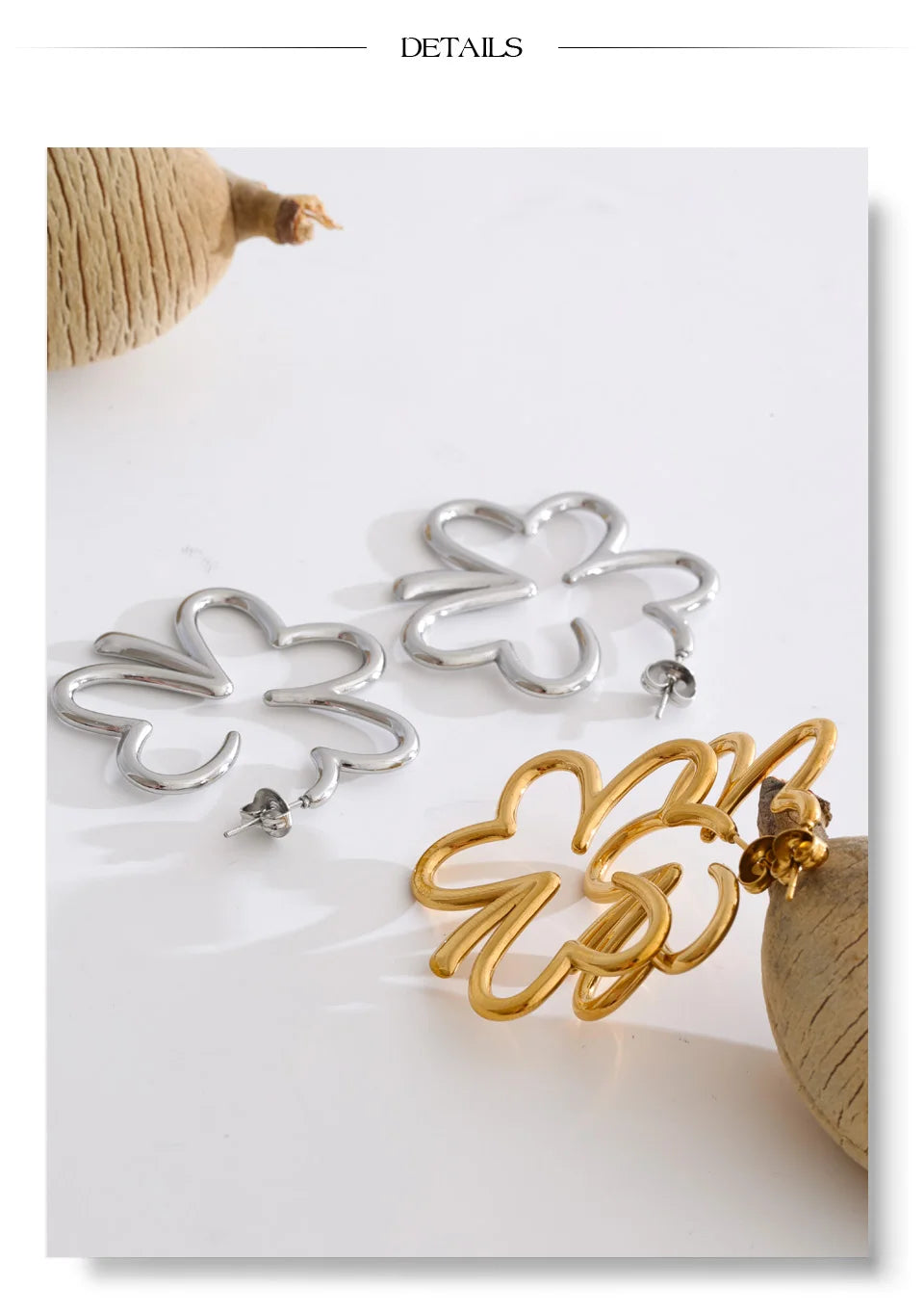 Flower Minimalist Earrings — Gold-Plated Stainless Steel · PS1296