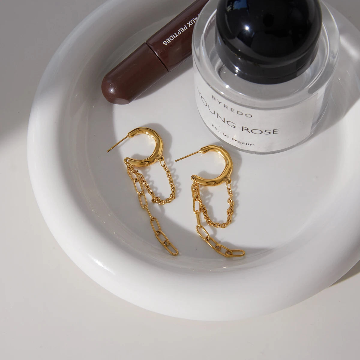 Chain Drop Hoop Earrings — Stainless Steel · PS113