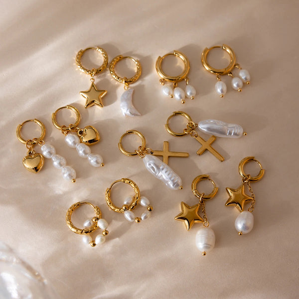 Waterdrop Pearl Heart Earrings — Stainless Steel · PS375