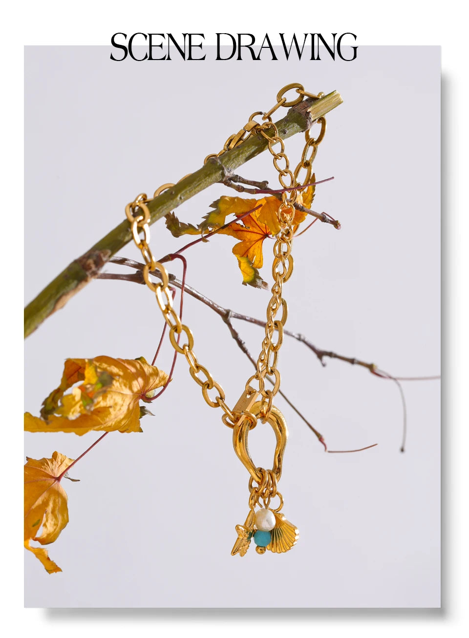 Freshwater Pearl Geometric Chain Bracelet — Gold-Plated Stainless Steel with Freshwater Pearl · PS1874