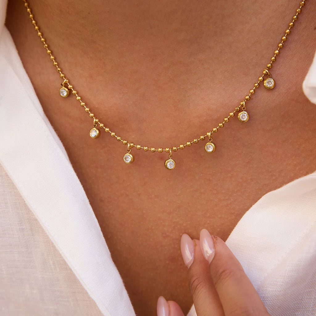 Layered Pearl Charm Necklace — Stainless Steel · PS156