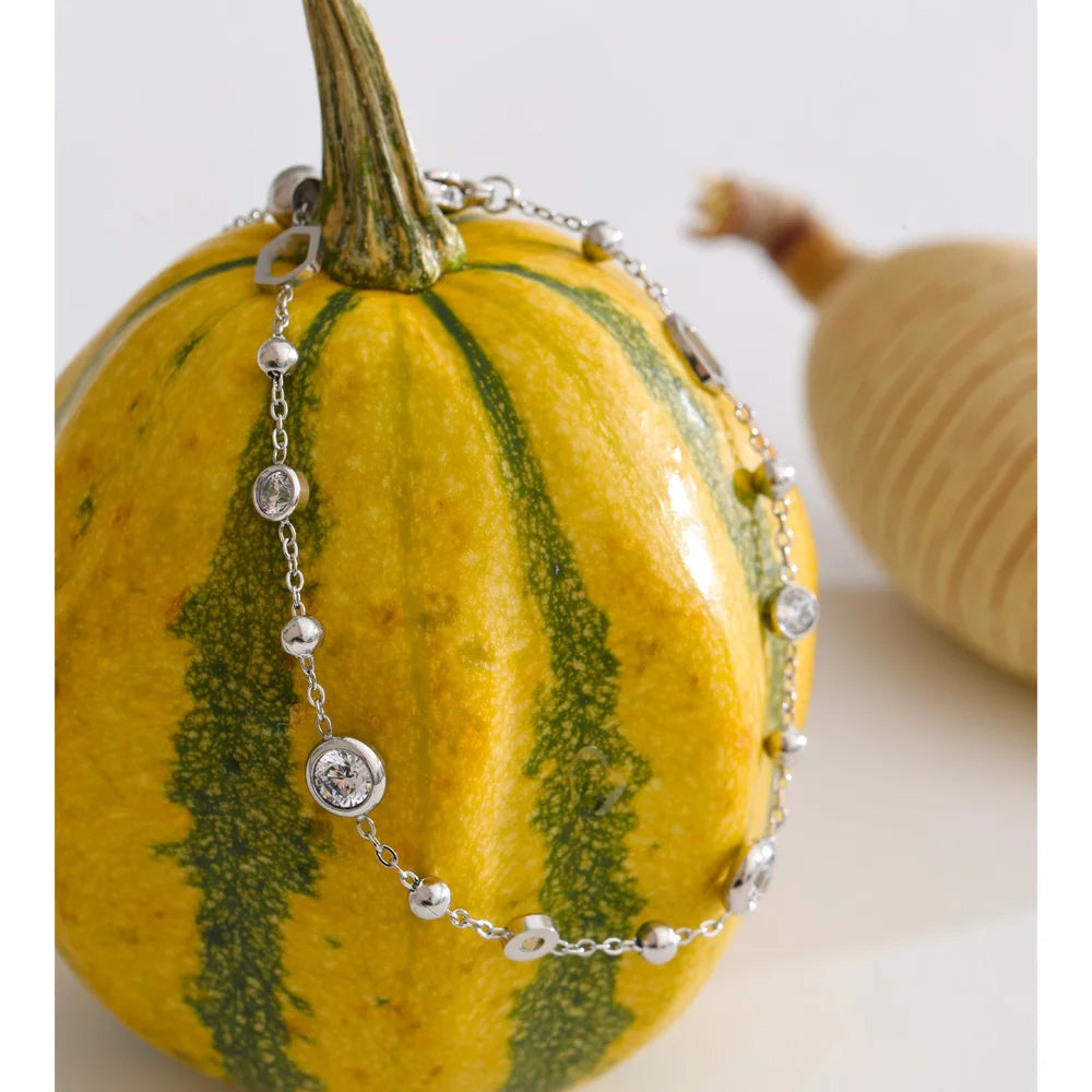 Cubic Zirconia Geometric Chain Bracelet — Gold-Plated Stainless Steel with Cubic Zirconia · PS1643