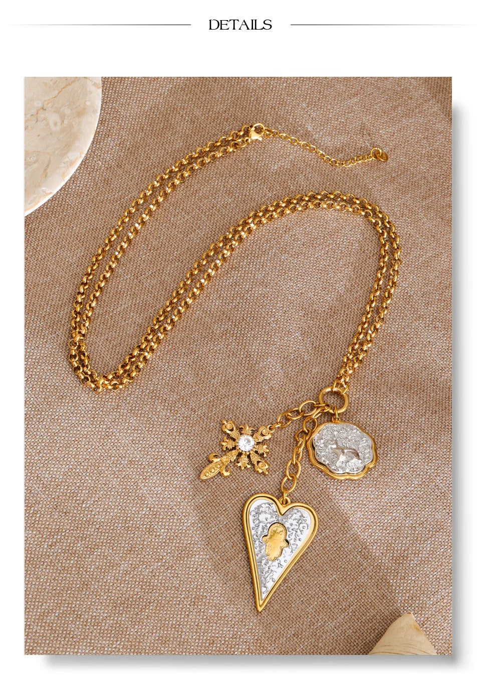 Heart cross necklace in gold-plated stainless steel.
