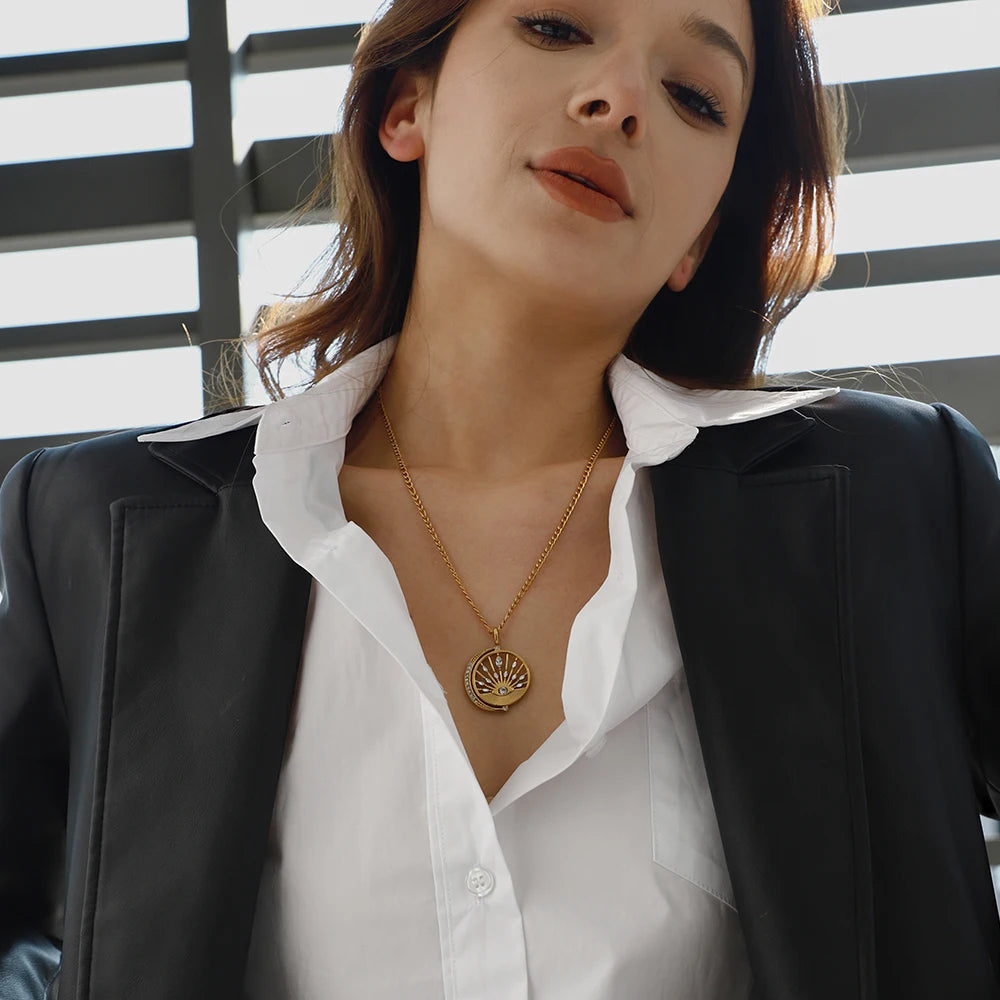 Hollow Eye CZ Pendant Necklace — Stainless Steel · PS318