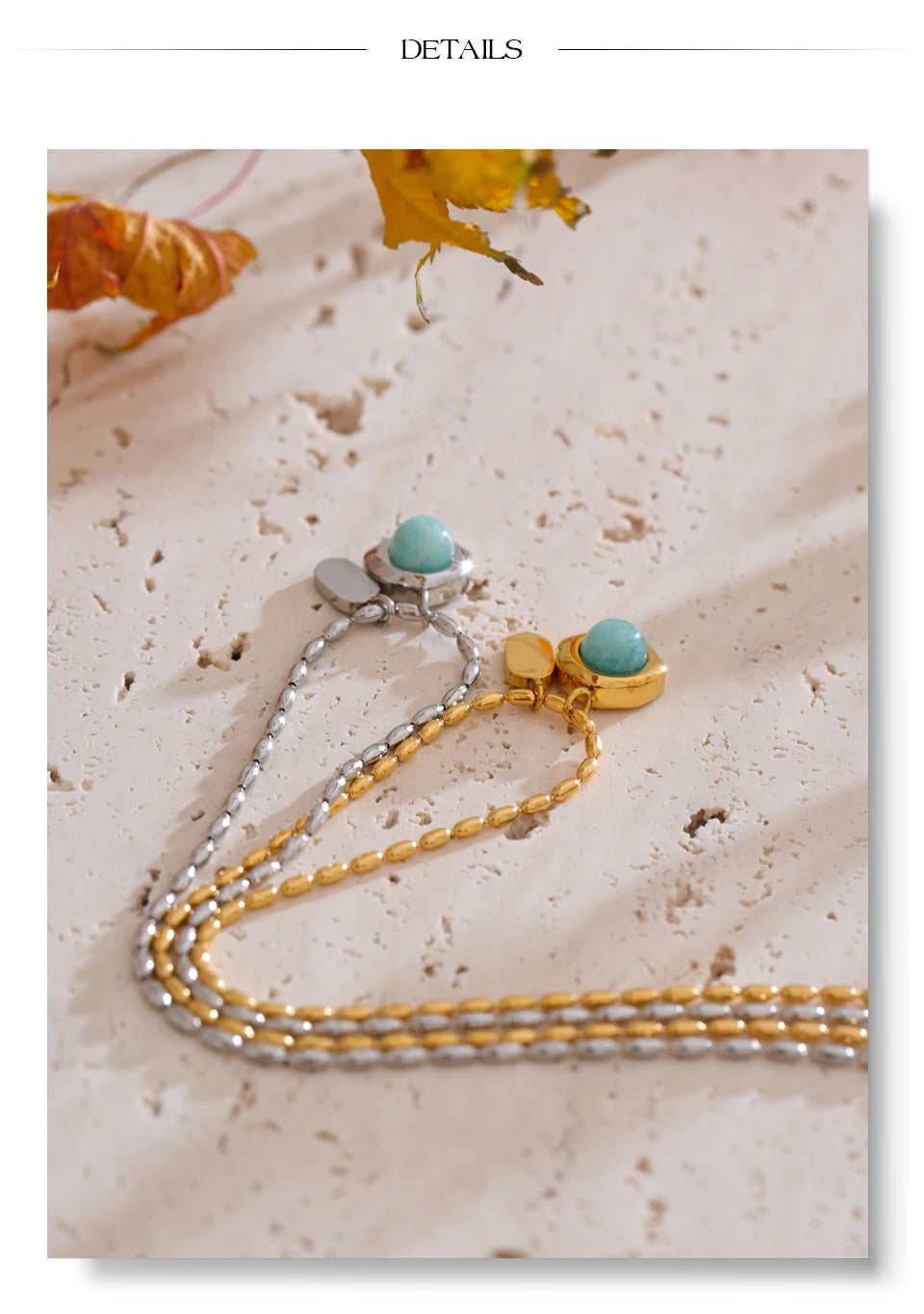 Natural stone geometric necklace in gold-plated stainless steel with natural stone.