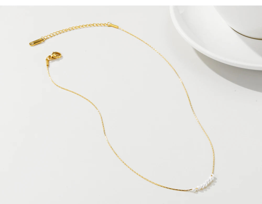 Chain Natural Pearl Pendant Chain Necklace — 316L Stainless Steel · PS470