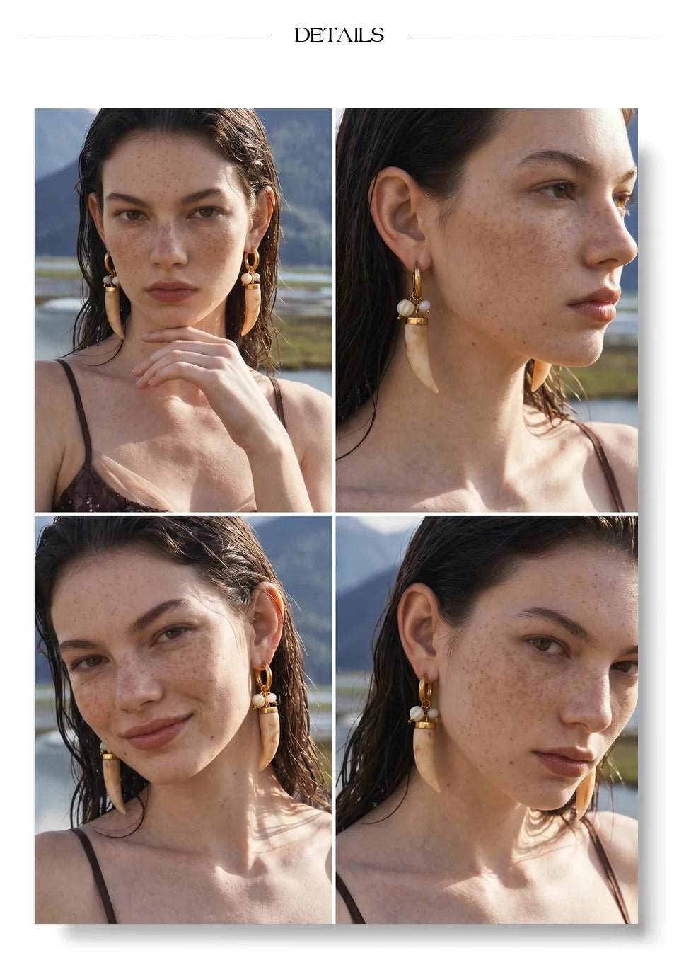 Resin acrylic geometric earrings in gold-plated stainless steel with resin and acrylic.
