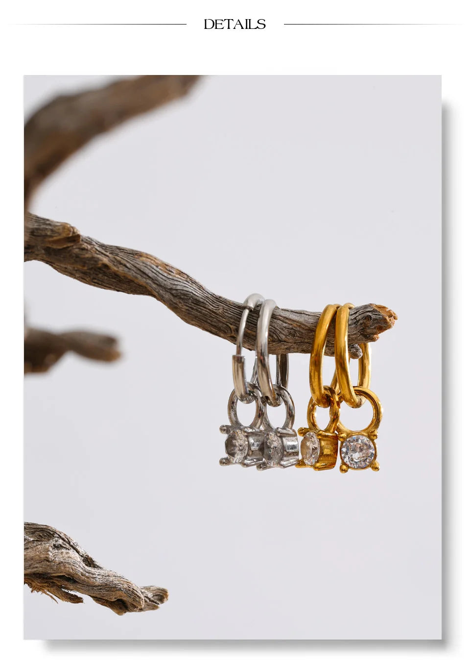 Cubic Zirconia Geometric Earrings — Gold-Plated Stainless Steel with Cubic Zirconia · PS1456