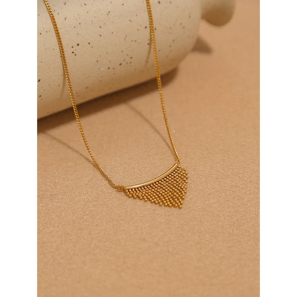 Chain Necklace Charm Beads Metal Tassels — 316L Stainless Steel · PS473