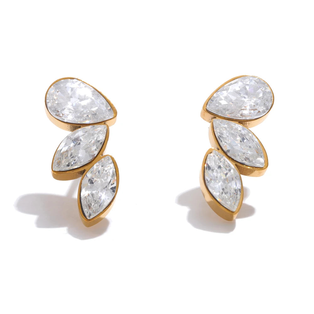 Cubic Zirconia Geometric Earrings — Gold-Plated Stainless Steel with Cubic Zirconia · PS1869