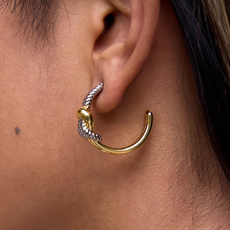 Two-Tone Chunky Hoop Earrings — Stainless Steel · PS114