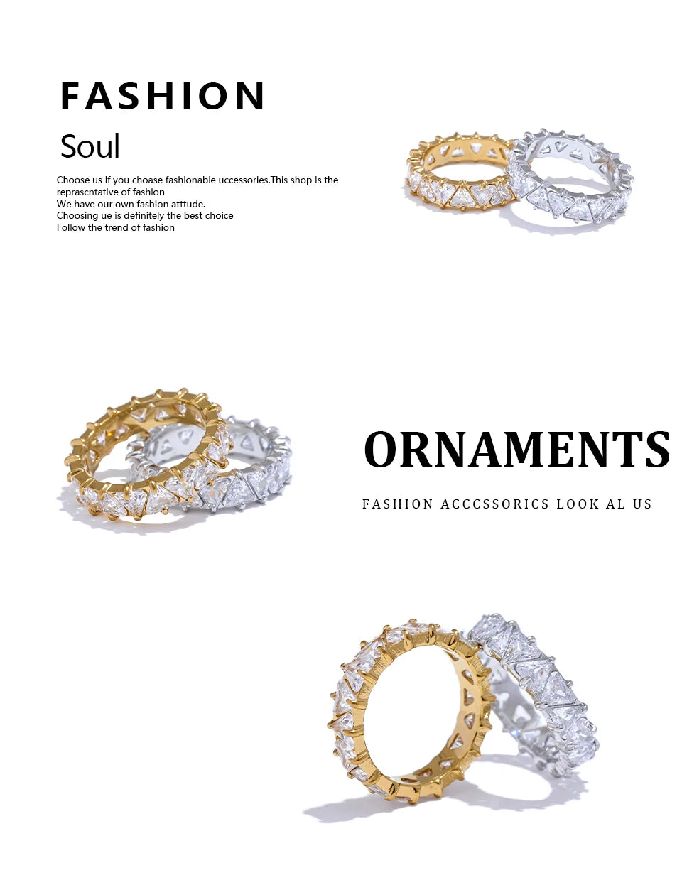 Cubic zirconia heart geometric ring in gold-plated stainless steel with cubic zirconia.