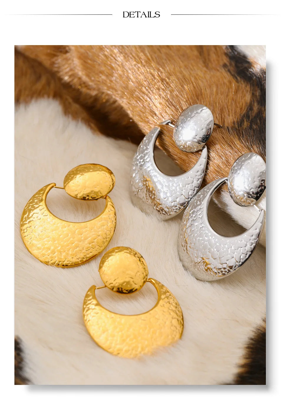 Hammered geometric earrings in gold-plated stainless steel.